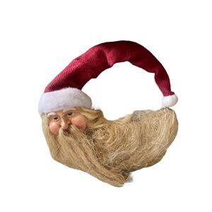 Vintage Grapevine Santa Claus Folk Art Handmade Christmas Wreath Moon Jute Beard